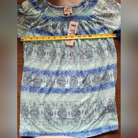 Como Vintage Aqua Blue Paisley Smocked Striped Blouse Size Small - Picture 5 of 7